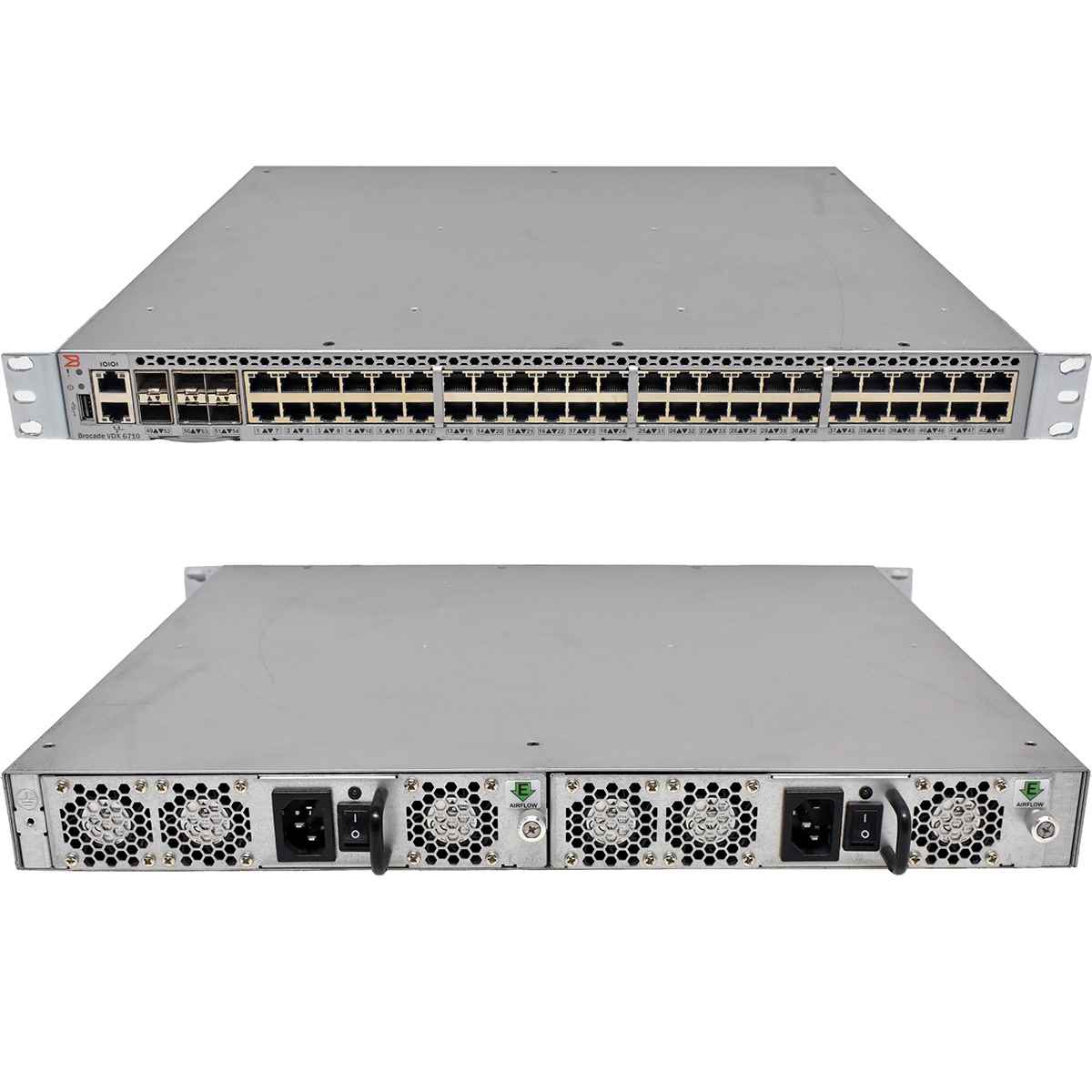 Brocade VDX 6710 BR-VDX6710-54-F 80-1004843-04 48-Port 1G RJ-45 FCoE Switch 6x 10G SFP+ Rack Ears Brocade VDX 6710 BR-VDX6710-54-F 80-1004843-04 48-Port 1G RJ-45 FCoE Switch 6x 10G SFP+ Rack Ears