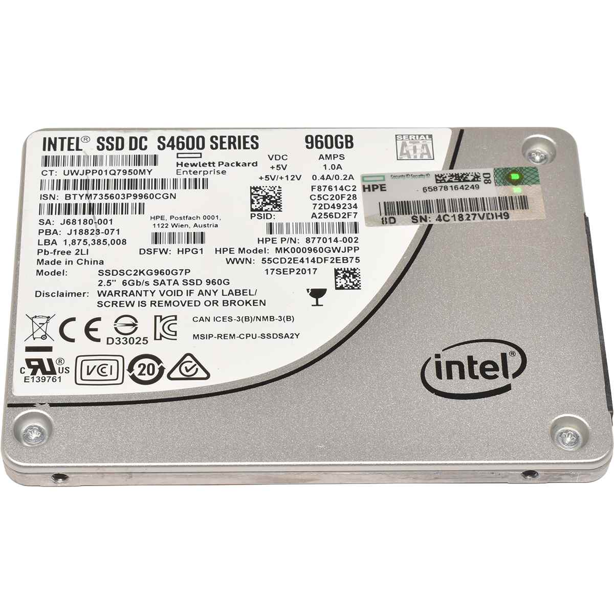 Intel SSD DC S4600 Series 960GB 2.5“ 6Gbps SATA SSDSC2KG960G7P