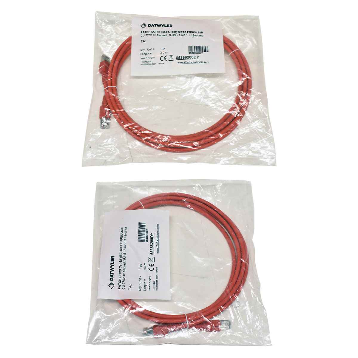 Dätwyler 3m 65366200DY Copper Patch Cord RJ-45 Cat.6A IEC red NEW NEU