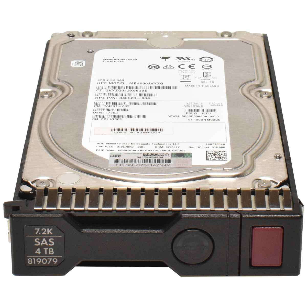 HP 4TB HDD 3.5" 7.2k 12G LFF SC DS SAS HotSwap Festplatte 872745-001 846523-004 mit Rahmen