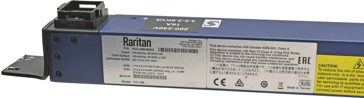 Raritan PX3-1486-M5K2 Power Distribution Unit PDU 3.8kVA 16A 24x C13 +Rack Ears