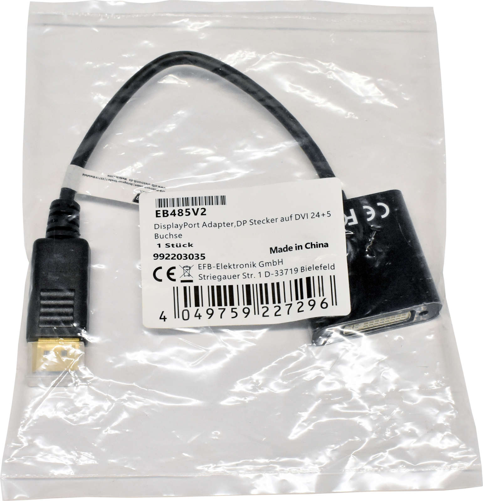 EFB EB485V2 Full HD Display Port Adapter DP Male to DVI 24+5 Female NEW NEU