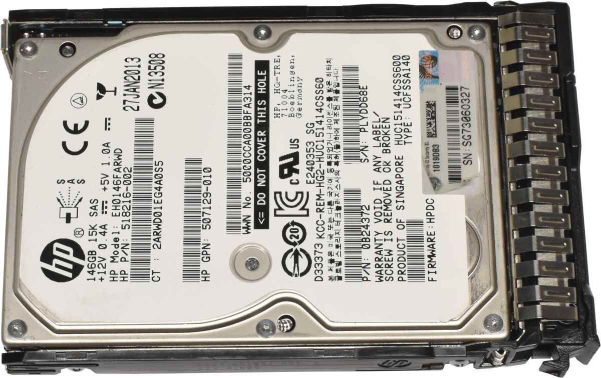 HP 146GB 2.5" 6G 10K SAS HDD Festplatte EH0146FARWD 518216-002 mit Rahmen