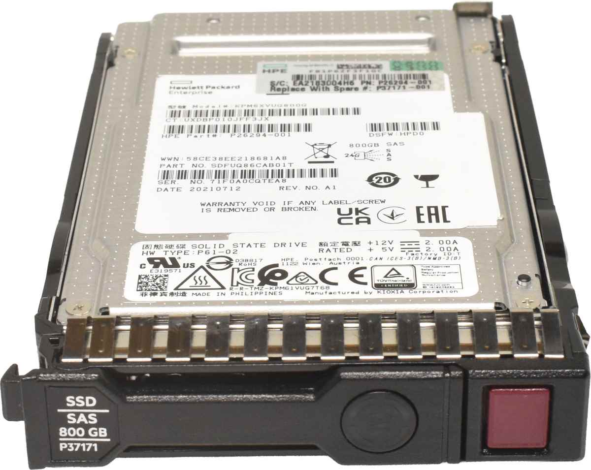 HP 800GB KPM6XVUG800G 2.5" 24G SAS SSD P37171-001 P26294-001 HP 800GB KPM6XVUG800G 2.5" 24G SAS SSD P37171-001 P26294-001 Gen10 & Gen10 Plus