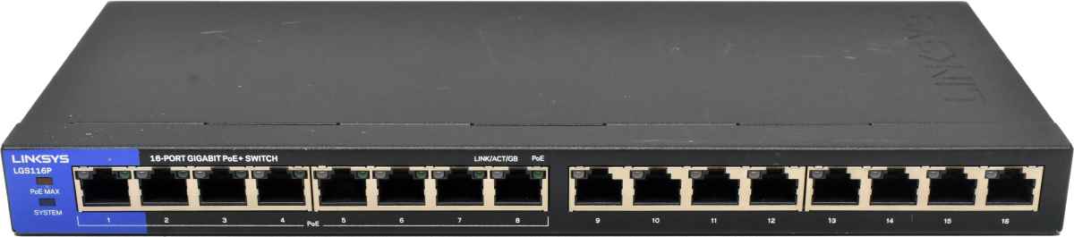 Linksys LGS116P 16-Port RJ-45 GE Switch (8x PoE+) no AC Adapter