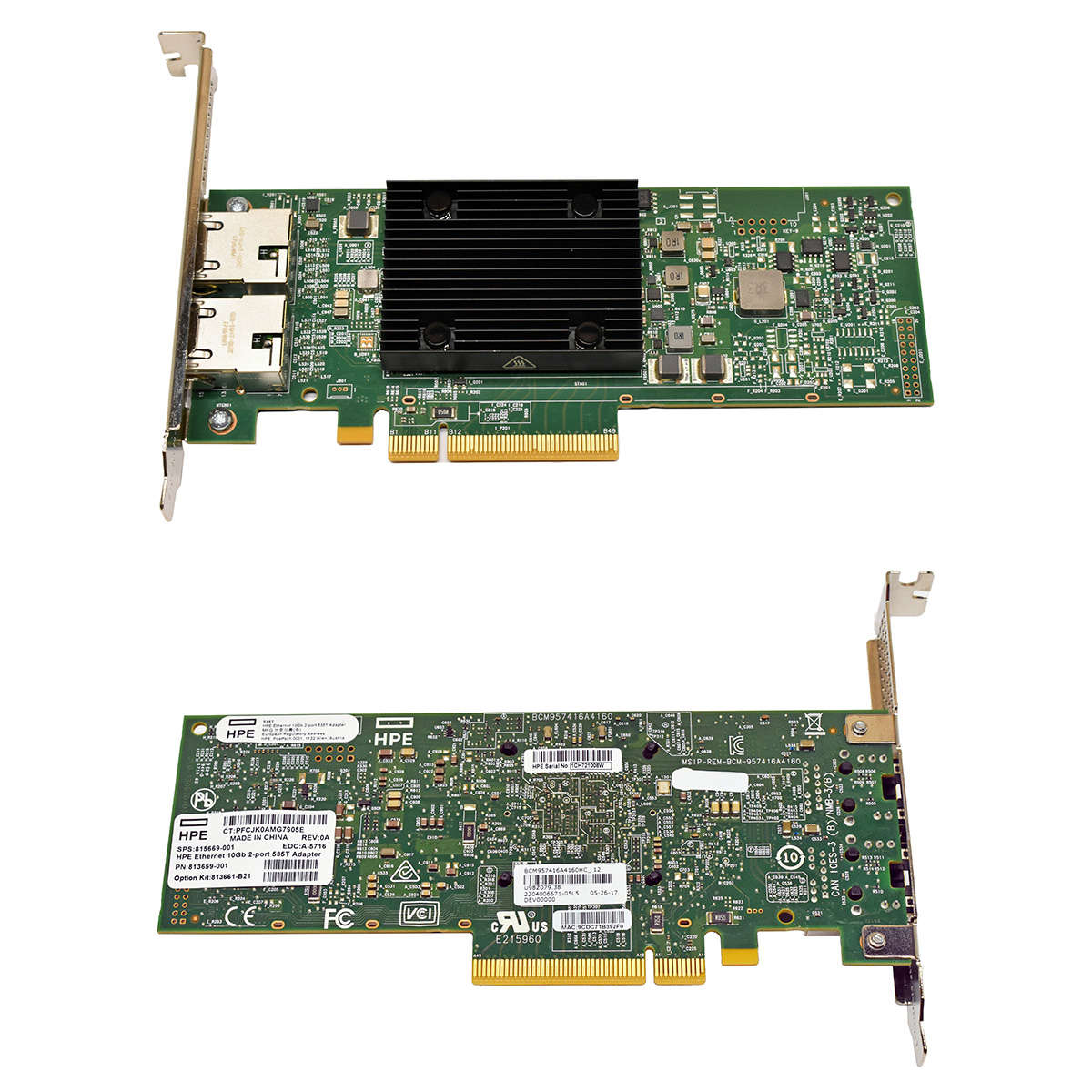 HP-Broadcom-535T-Adapter-815669-001-BCM957416A4160-006.jpg HP Broadcom 535T Adapter 815669-001 BCM957416A4160 Dual-Port RJ-45 10GE NIC PCIe 3.0 x8 FP