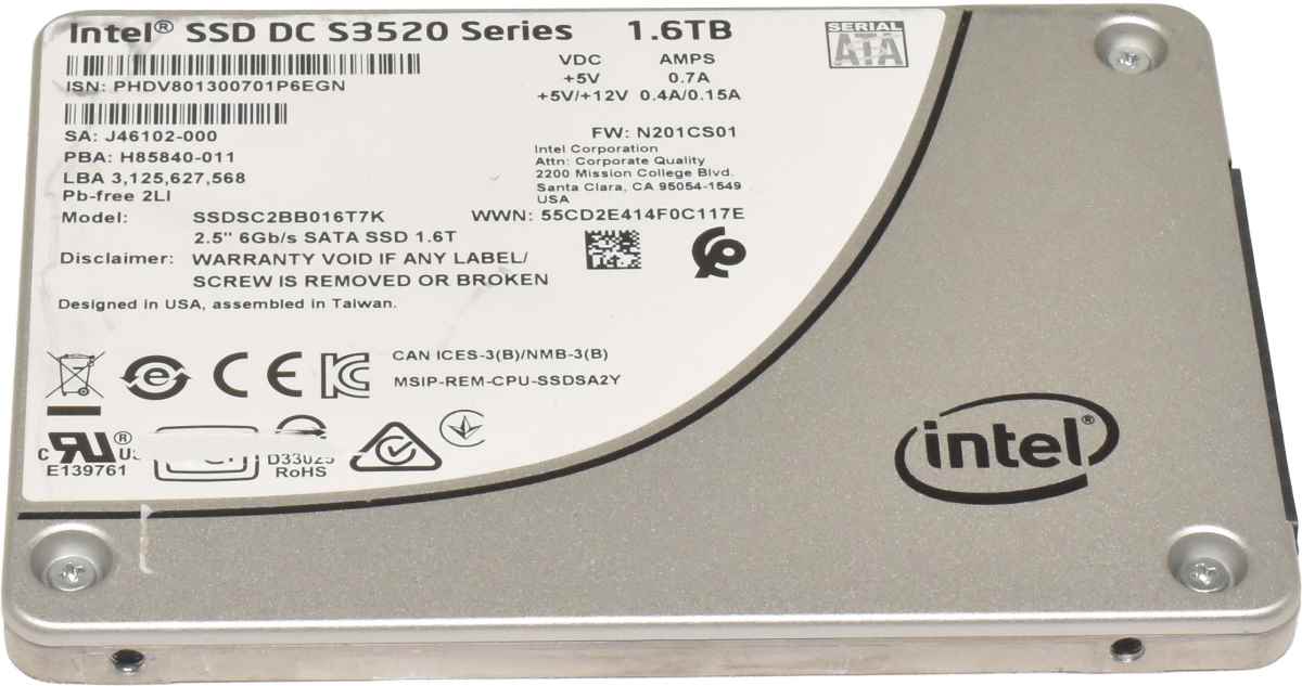 Intel SSD DC S3520 Series 1.6TB 2.5" 6G SATA SSD SSDSC2BB016T7K PowerEdge, ProLiant ThinkSystem