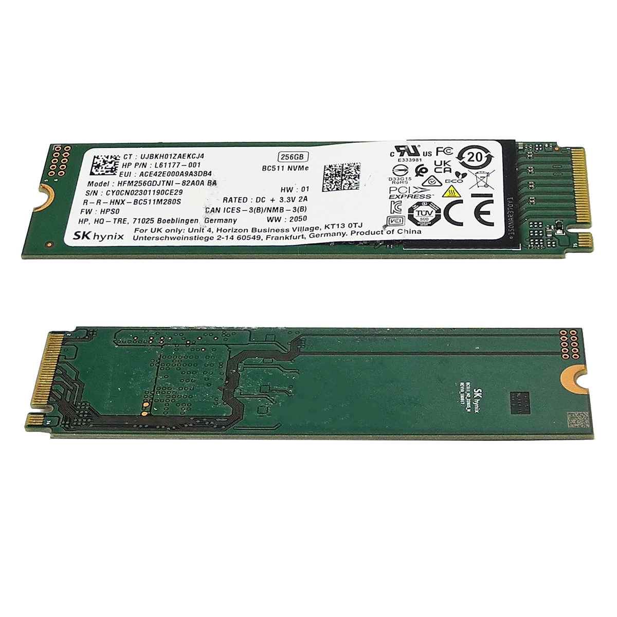 HP L61177-001 SK hynix BC511 NVMe SSD 256GB M.2 2280 PCIe Gen3.0 x4 NVMe HP L61177-001 SK hynix BC511 NVMe SSD 256GB M.2 2280 PCIe Gen3.0 x4 NVMe