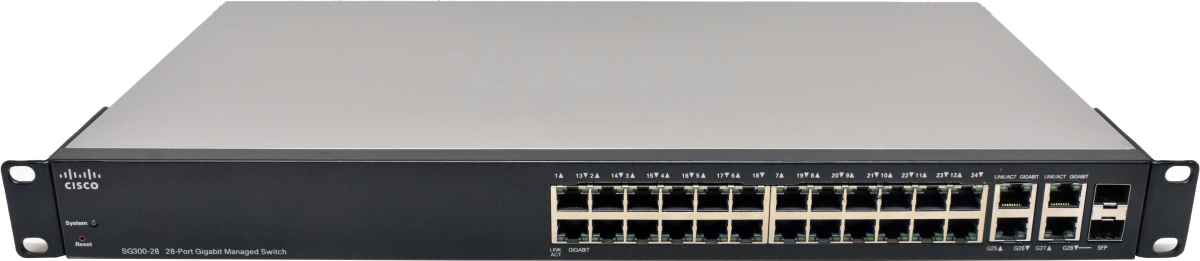 Cisco SG300-28 28-Port RJ-45 GE Switch SRW2024-K9 2x SFP Rack Ears Cisco SG300-28 28-Port RJ-45 GE Switch SRW2024-K9 2x SFP Rack Ears