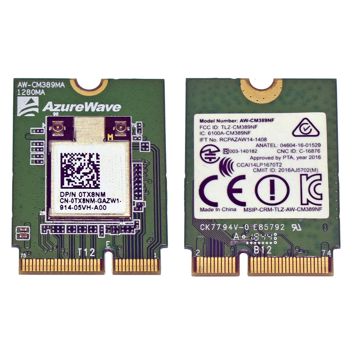 Dell-AzureWave-AW-CM389MA-0TX8NM-Dual-Band-802-11a-005.jpg Dell AzureWave AW-CM389MA 0TX8NM Dual Band 802.11a/b/g/n/ac W-Lan Adapter