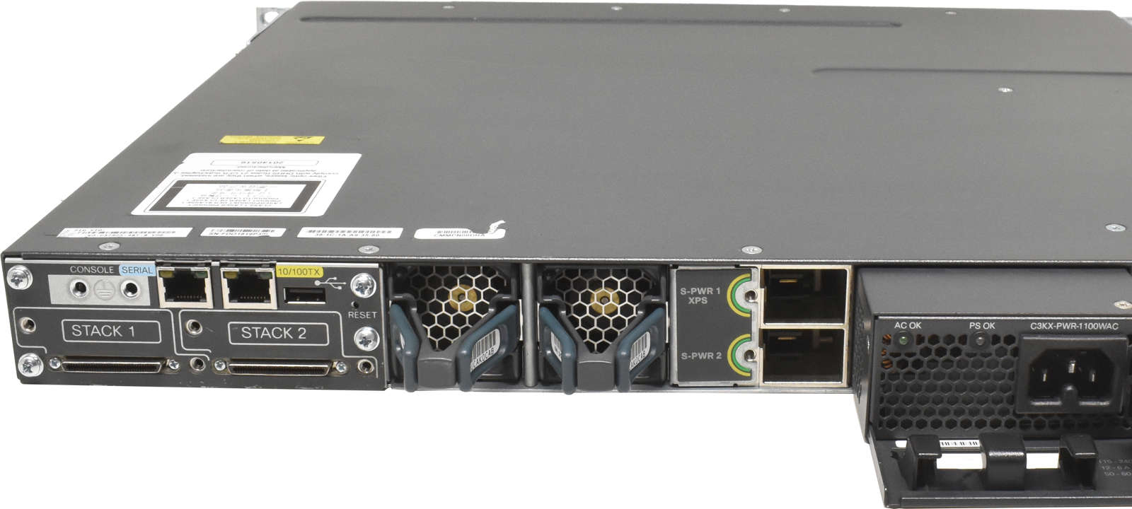 Cisco WS-C3750X-48T-S 48-Port RJ-45 GE Switch 1x PSU + C3KX-NM-1G Rack Ears
