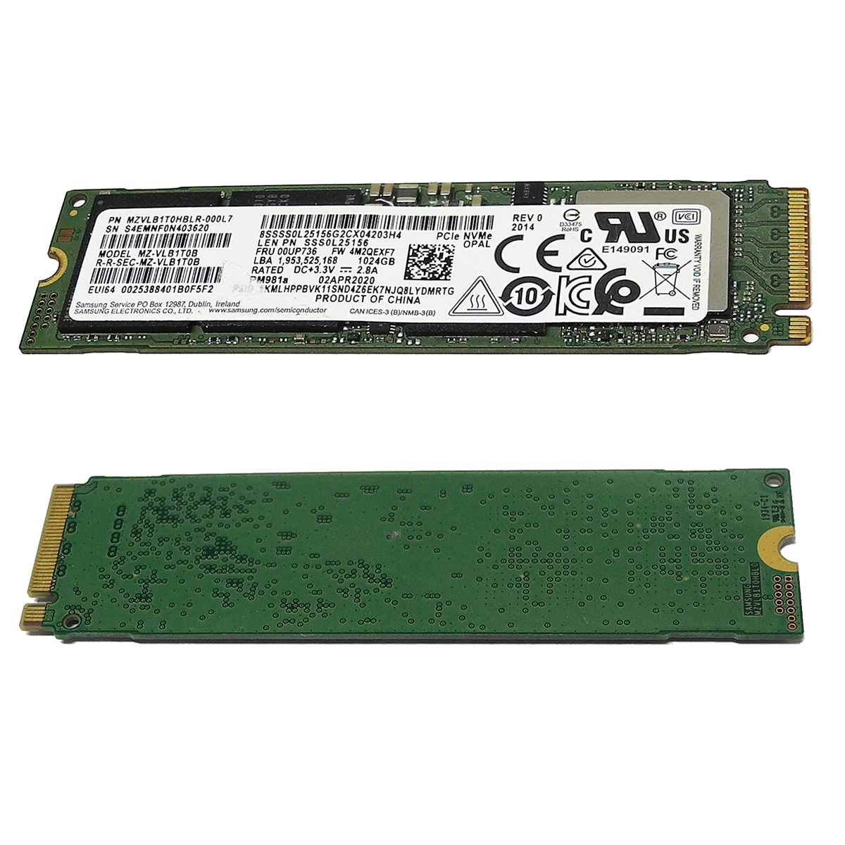 Lenovo 00UP736 Samsung PM981a MZ-VLB1T0B SSD 1024GB M.2 2280 PCIe Gen3.0 x4 NVMe Lenovo 00UP736 Samsung PM981a MZ-VLB1T0B SSD 1024GB M.2 2280 PCIe Gen3.0 x4 NVMe