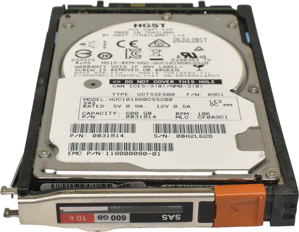 HGST 600GB 2.5“ 10K 6G SAS HDD Festplatte HUC101860CSS200 mit EMC Rahmen 005052299