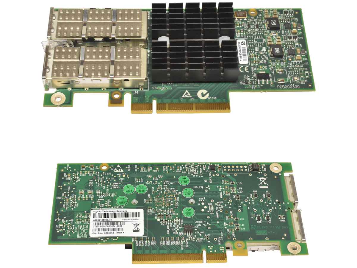 Fujitsu CA05954-2102 A3C40136900 Dual-Port FDR 54G QSFP+ Infiniband HCA Network Adapter PCIe x8 ohne Bracket Fujitsu CA05954-2102 A3C40136900 Dual-Port FDR 54G QSFP+ Infiniband HCA Network Adapter PCIe x8 ohne Bracket