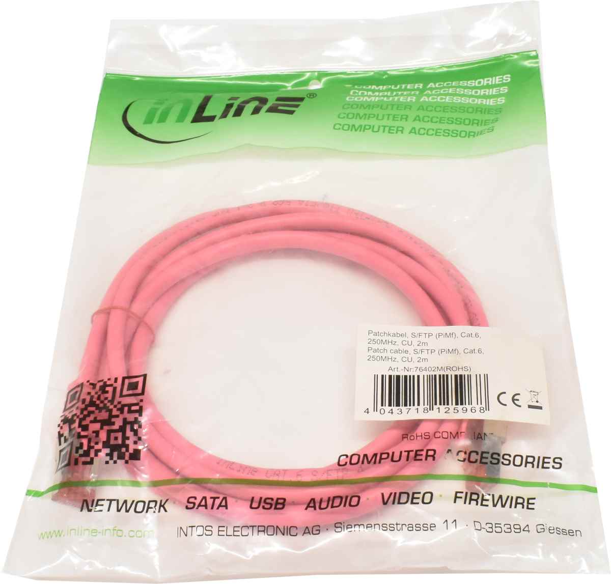 InLine Patchkabel S/FTP (PiMf) Cat.6A 250MHz, CU 2m 76402M NEU