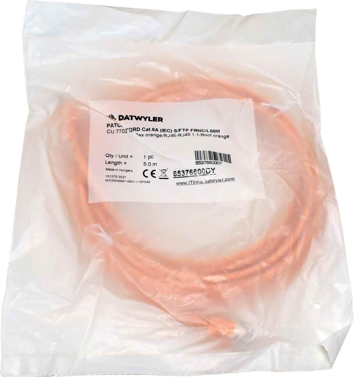 Dätwyler 5m 65376600DY Copper Patch Cord RJ-45 Cat.6A IEC orange NEW NEU Dätwyler 5m 65376600DY Copper Patch Cord RJ-45 Cat.6A IEC orange NEW NEU