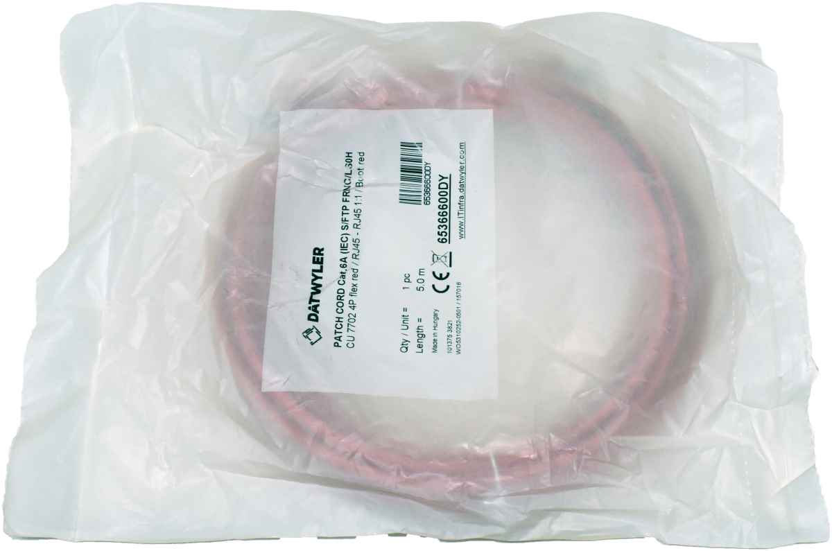 Dätwyler 5m 65366600DY Copper Patch Cord RJ-45 Cat.6A IEC red NEW NEU Dätwyler 5m 65366600DY Copper Patch Cord RJ-45 Cat.6A IEC red NEW NEU