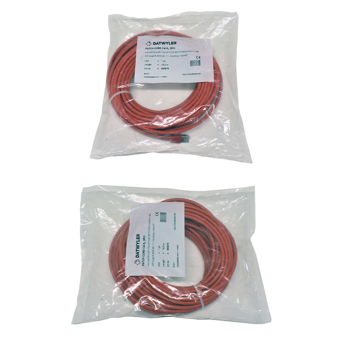 Dätwyler 15m 653678 Copper Patch Cord RJ-45 Cat.6A IEC red NEW NEU