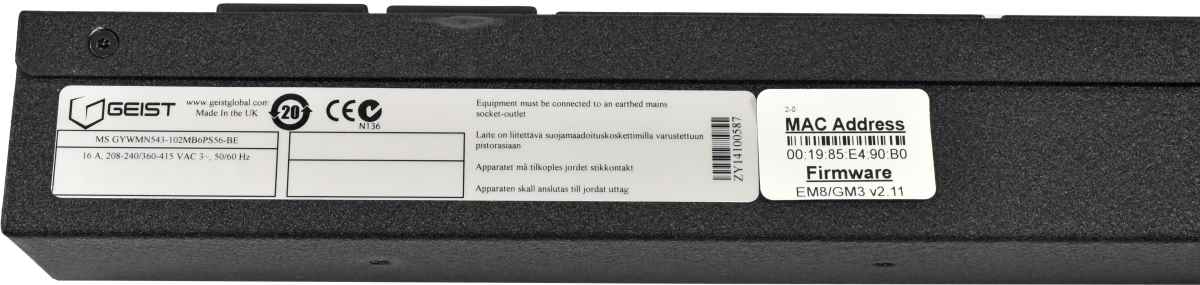 Geist GYWMN543-102MB6PS56 48x C13 6x C19 3-Phase PDU + Rack Mounting Sheet Geist GYWMN543-102MB6PS56 48x C13 6x C19 3-Phase PDU + Rack Mounting Sheet
