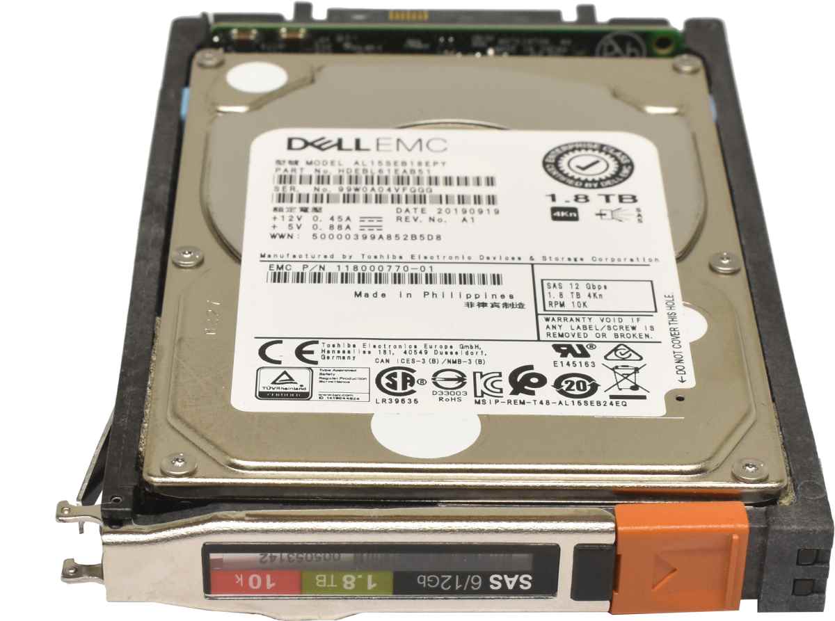 Dell EMC 1.8TB 2.5" 10K 12G SAS HDD Festplatte AL15SEB18EPY 118000770-01 mit EMC Rahmen