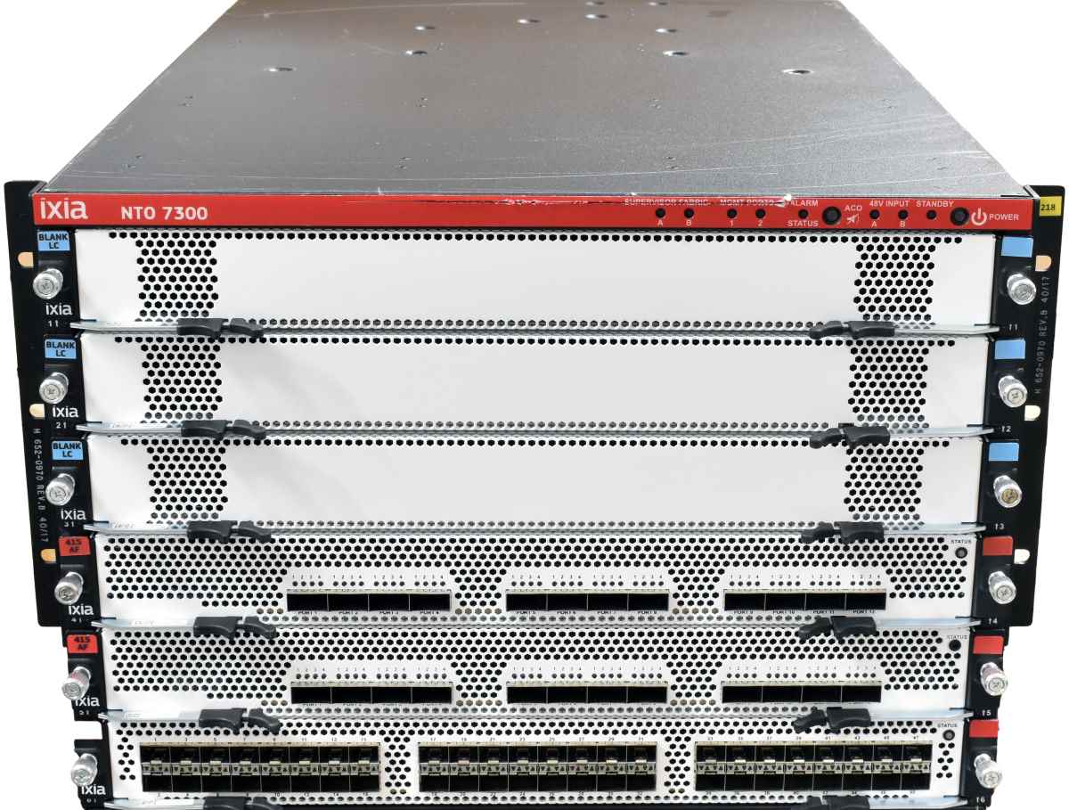 Ixia NTO 7300 7U Rack -48V DC 2x 415AF 48Port QSFP28 1x 212AF 48Port SFP+ 3x Blank LC 6x Fan Ixia NTO 7300 7U Rack -48V DC 2x 415AF 48Port QSFP28 1x 212AF 48Port SFP+ 3x Blank LC 6x Fan