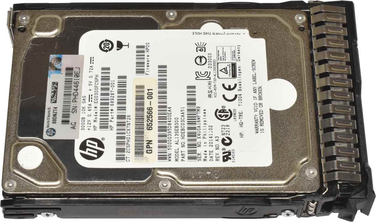 HP 300GB 2.5" 6G 10K SAS HDD Festplatte EG0300FCSPH 689287-001 652566-001 AL13SEB300 mit Rahmen