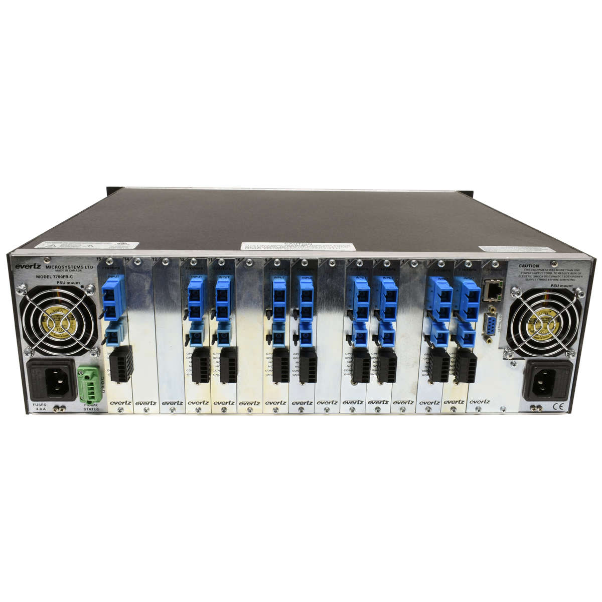 Evertz-Multiframe-7700FR-C-2x-PSU-9x-7707BPX-1x-77-003.jpg Evertz Multiframe 7700FR-C 2x PSU 9x 7707BPX 1x 7700FC