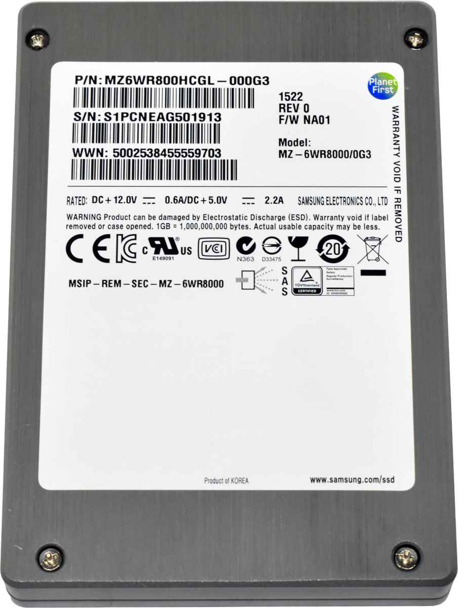 Samsung 800GB 2.5" 6G SAS SSD MZ-6WR8000/0G3 MZ6WR800HCGL-000G3 512 Bytes