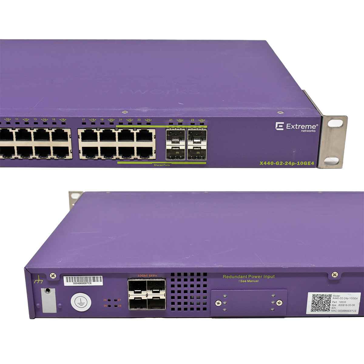 Extreme Summit X440-G2-24p-10GE4 24-Port PoE+ GE Switch 4+4 SFP/SFP+ Rack Ears Extreme Summit X440-G2-24p-10GE4 24-Port PoE+ GE Switch 4+4 SFP/SFP+ Rack Ears