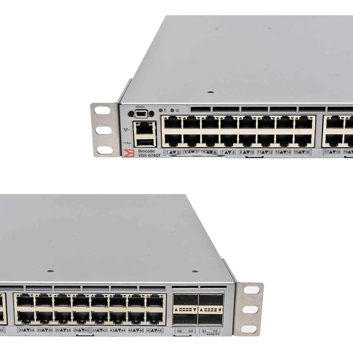 Brocade VDX 6740T BR-VDX6740T-48-F 48-Port 10G RJ-45 Ethernet Switch 4x 40G QSFP+ Rack Ears Brocade VDX 6740T BR-VDX6740T-48-F 48-Port 10G RJ-45 Ethernet Switch 4x 40G QSFP+ Rack Ears