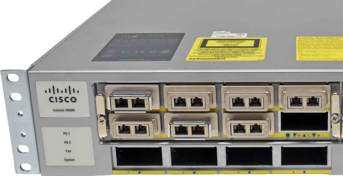 Cisco Catalyst WS-C4900M 68-2911-04 2x Module WS-X4908-10GE 2xPSU 14x 10G X2 Transceiver +Rack Ears Cisco Catalyst WS-C4900M 68-2911-04 2x Module WS-X4908-10GE 2xPSU 14x 10G X2 Transceiver +Rack Ears