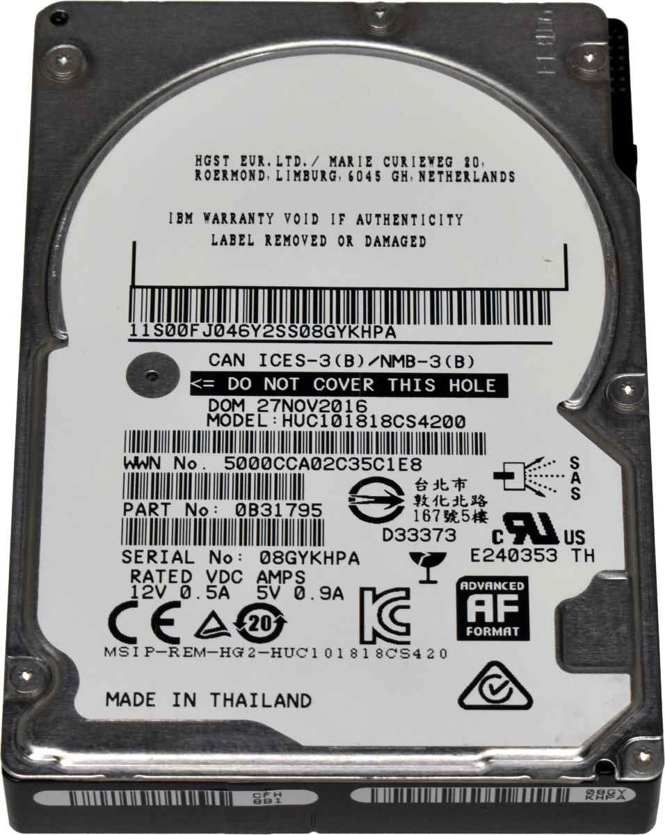 HGST 1.8TB 2.5" 10K 12G SAS HDD HUC101818CS4200 0B31795 512 Bytes