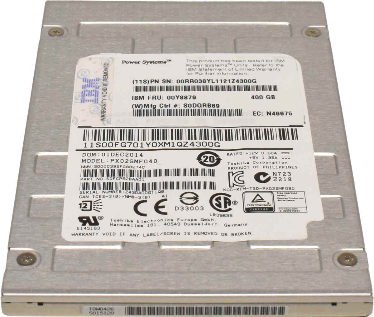 IBM Toshiba PX02SMF040 SDFCP92BAA01 400GB SAS 6Gb 2.5" SSD 00Y8879