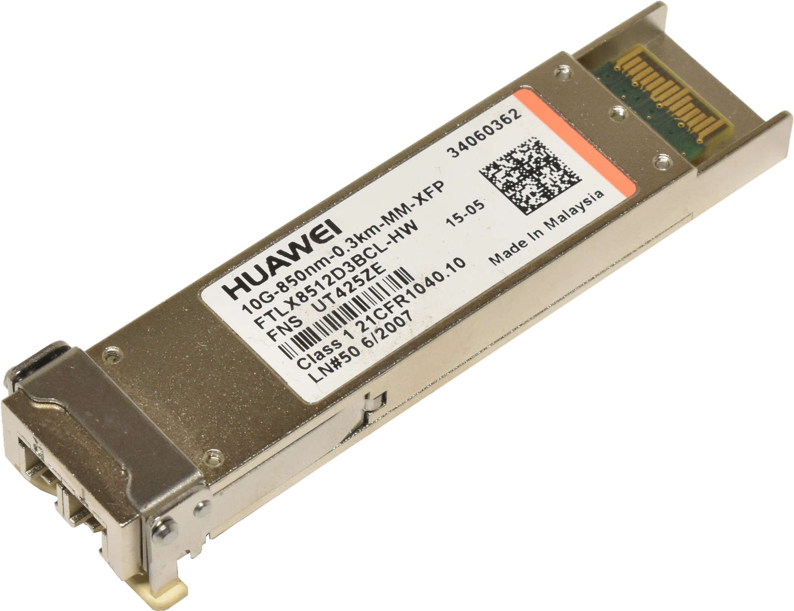 Huawei-FTLX8512D3BCL-HW-XFP-10G-850nm-0-3km-Transc-001.jpg Huawei FTLX8512D3BCL-HW XFP 10G 850nm 0.3km Transceiver Module