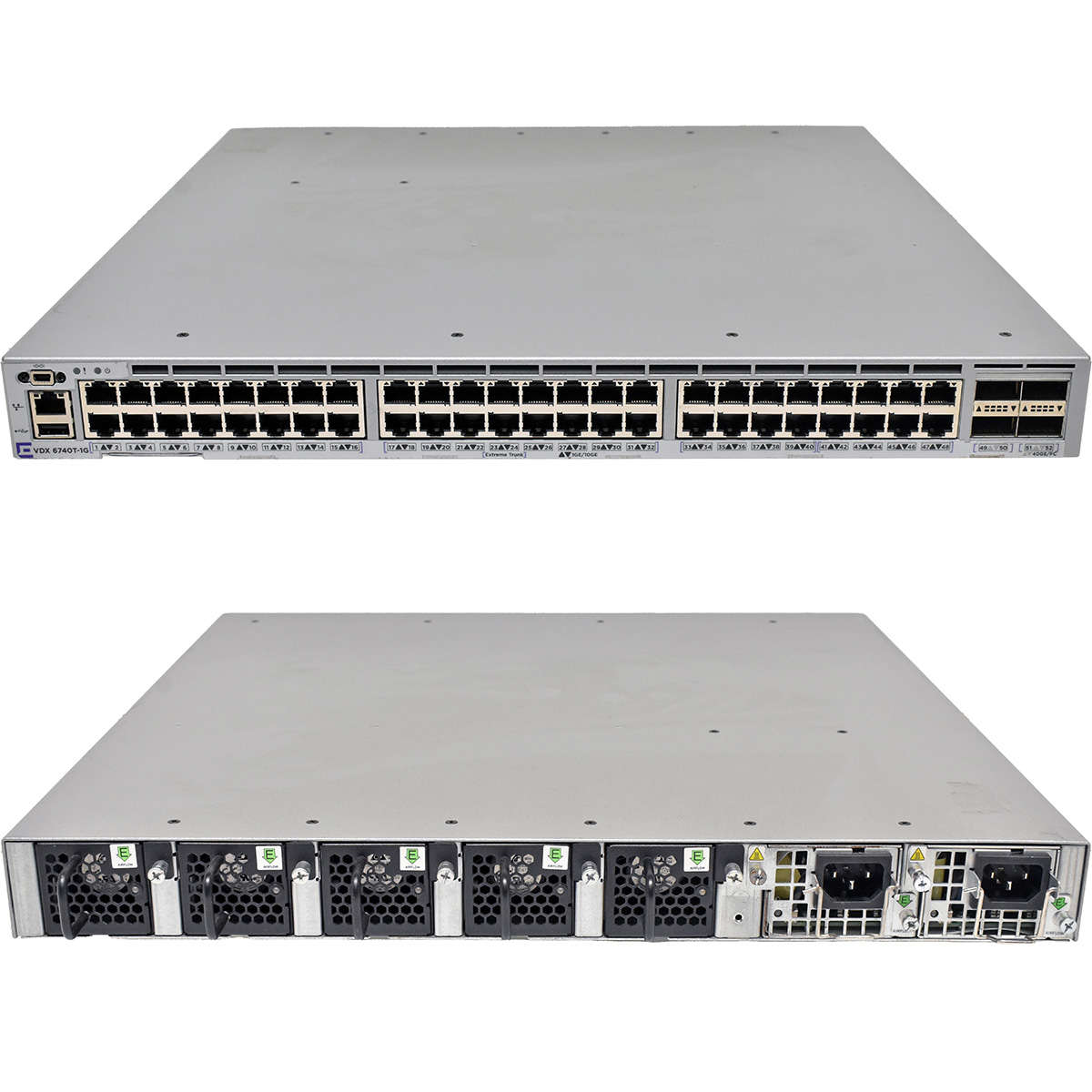 Extreme-VDX-6740T-1G-XBR-VDX6740T-56-1G-F-48-Port-005.jpg Extreme VDX 6740T-1G XBR-VDX6740T-56-1G-F 48-Port 10G RJ-45 Ethernet Switch 4x 40G QSFP+