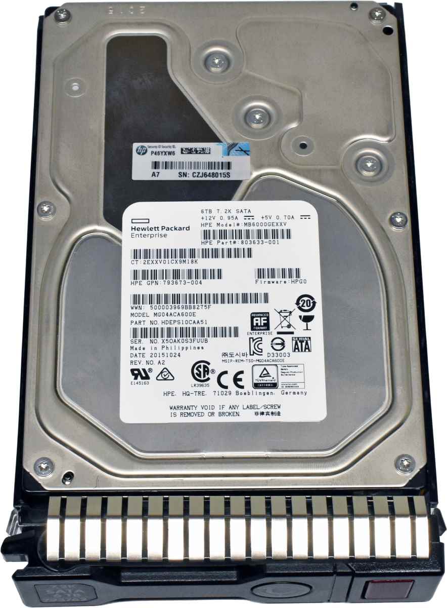 HP 6TB 3,5" 7,2K 3G HDD SATA HotSwap Festplatte 793762-001 803633-001 mit Rahmen HP 6TB 3,5" 7,2K 3G HDD SATA HotSwap Festplatte 793762-001 803633-001 mit Rahmen