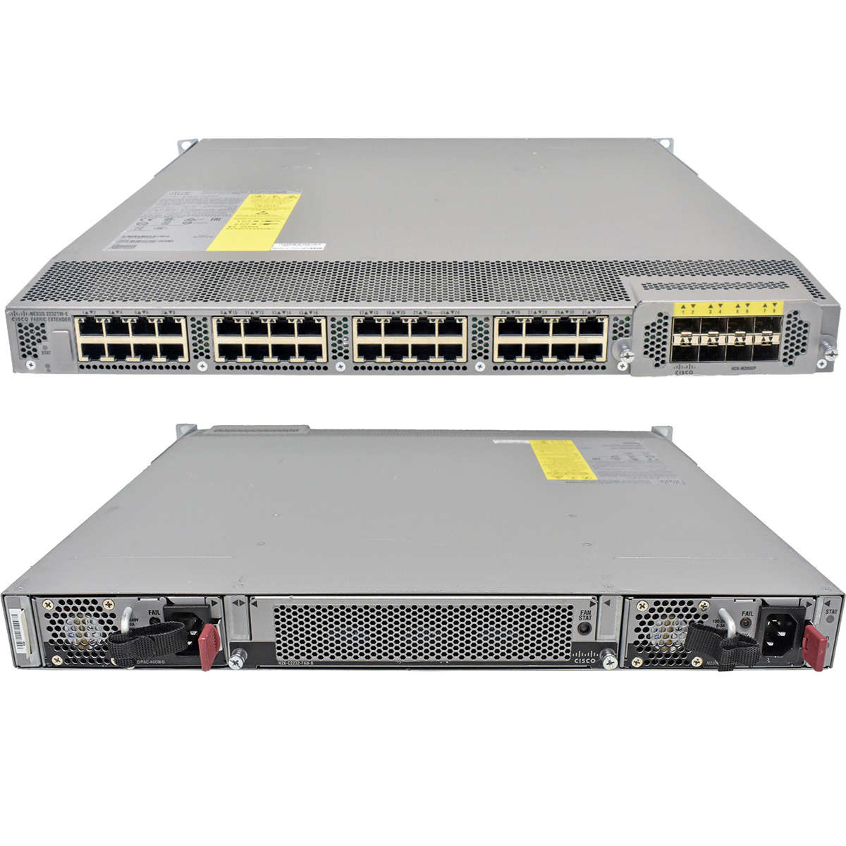 Cisco-Nexus-N2K-C2232TM-E-10GE-68-4482-05-32-Port-005.jpg Cisco Nexus N2K-C2232TM-E-10GE 68-4482-05 32-Port RJ-45 10GE Fabric Extender 4x 10G SFP+ red PSUs +Rack Ears