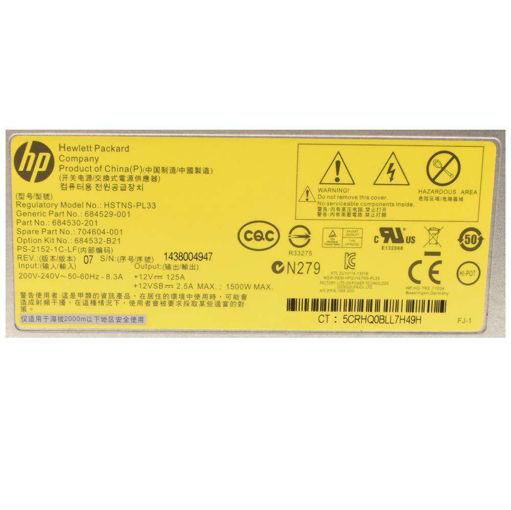 HP ProLiant DL580 G8 G9 Power Supply / Netzteil 1500W HSTNS-PL33 684530-201 684529-001 704604-001