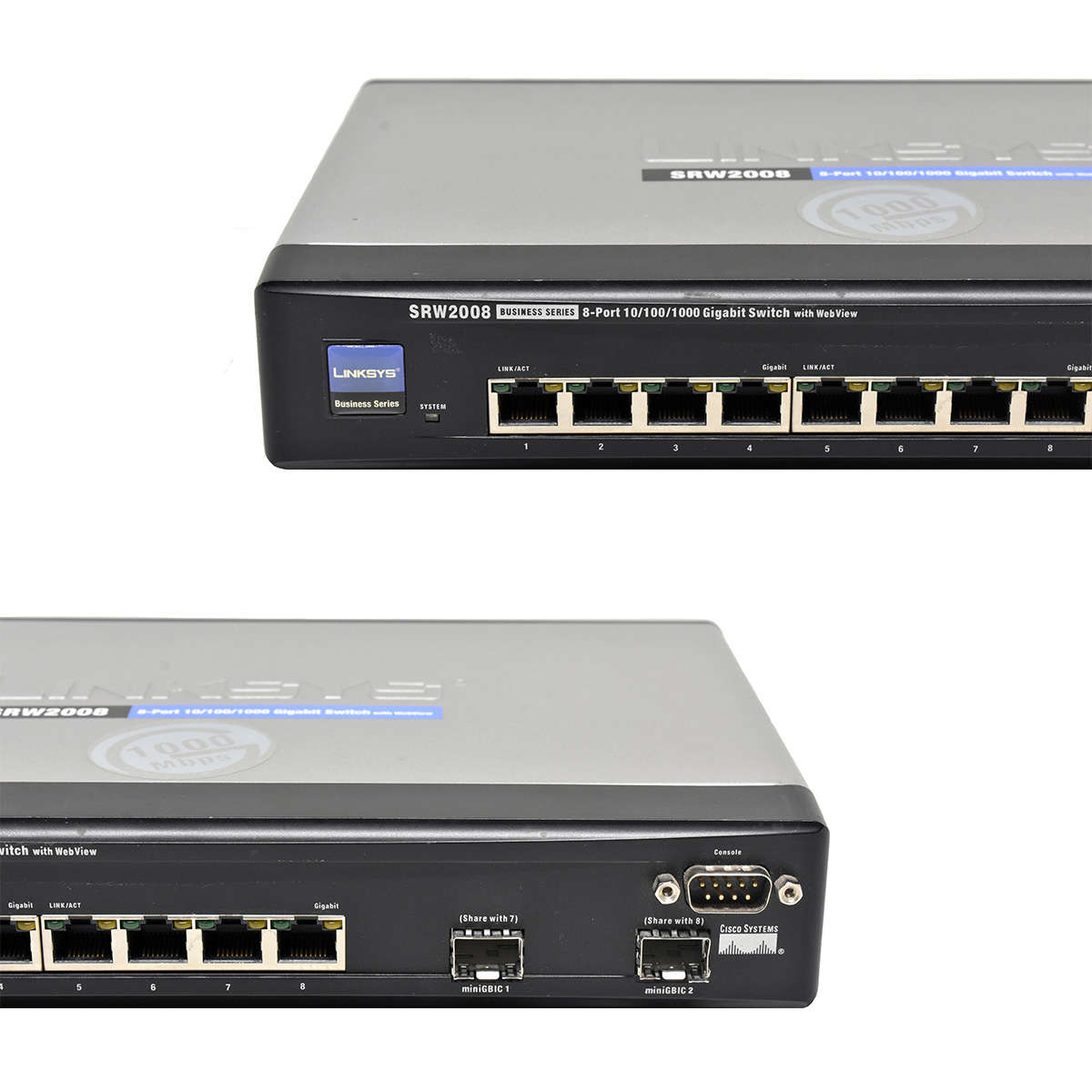 Linksys-SRW2008-8-Port-RJ-45-GE-Switch-2x-1G-SFP-C-008.jpg Linksys SRW2008 8-Port RJ-45 GE Switch 2x 1G SFP Combo +PSU