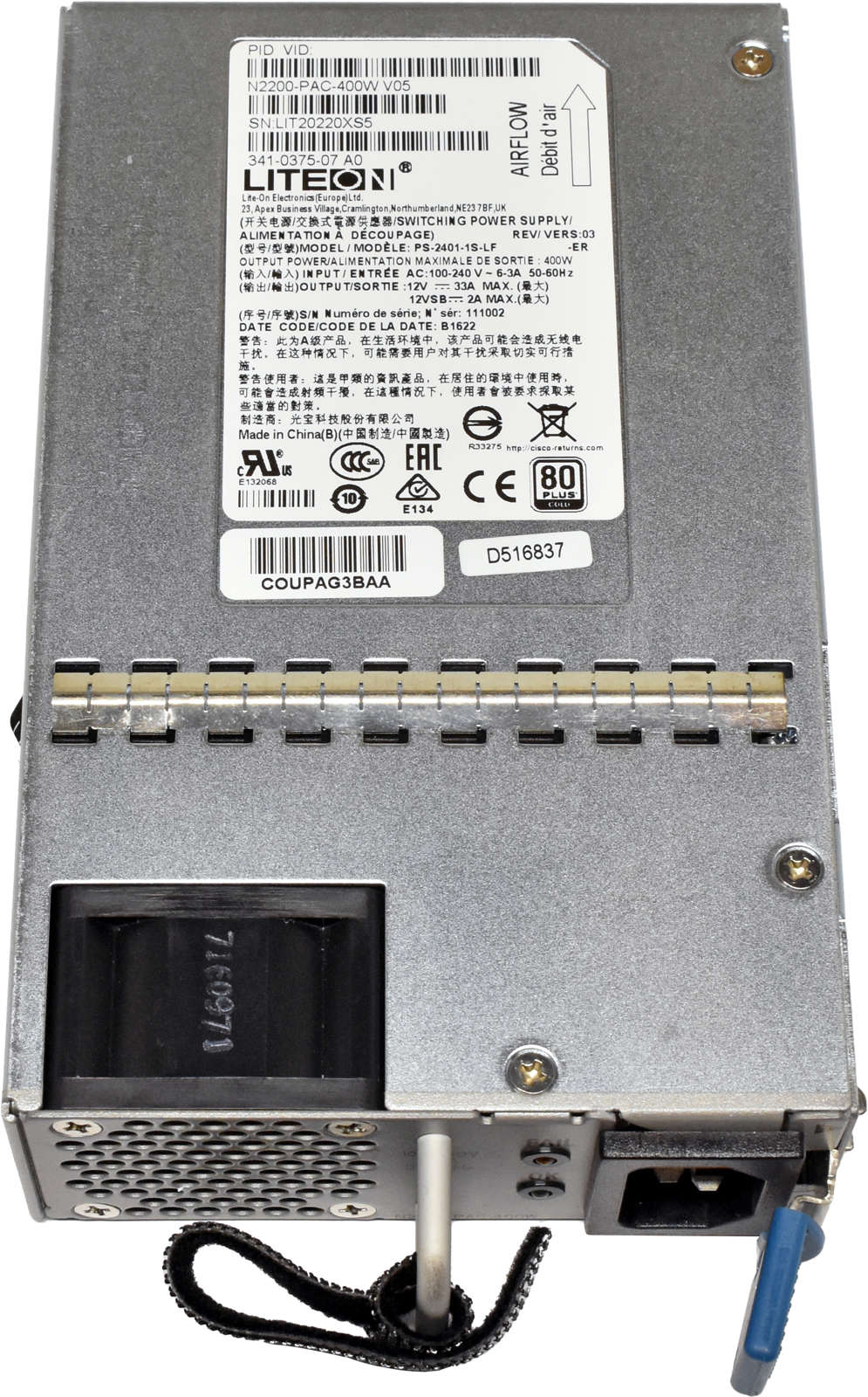 LiteOn Power Supply/Netzteil N2200-PAC-400W PS-2401-1S-LF 341-0375-07 für Nexus 2224TP 2232PP 2248TP