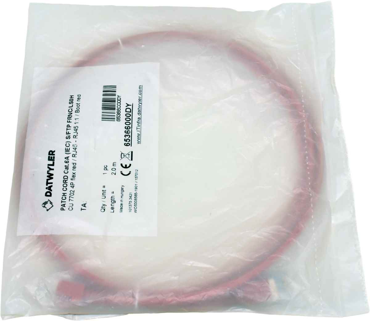 Dätwyler 2m 65366000DY Copper Patch Cord RJ-45 Cat.6A IEC red NEW NEU