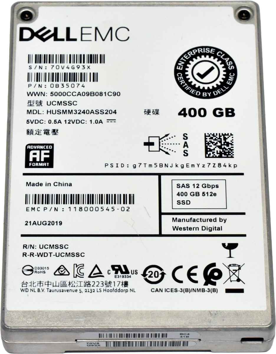 Dell EMC WD 400GB 118000545-02 HUSMM3240ASS204 2.5" 12G SAS SSD Dell EMC WD 400GB 118000545-02 HUSMM3240ASS204 2.5" 12G SAS SSD