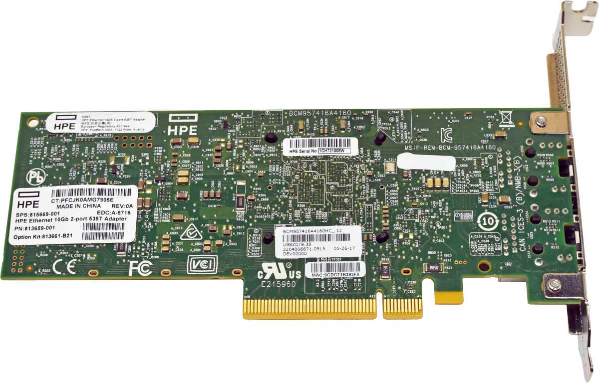 HP Broadcom 535T Adapter 815669-001 BCM957416A4160 Dual-Port RJ-45 10GE NIC PCIe 3.0 x8 FP