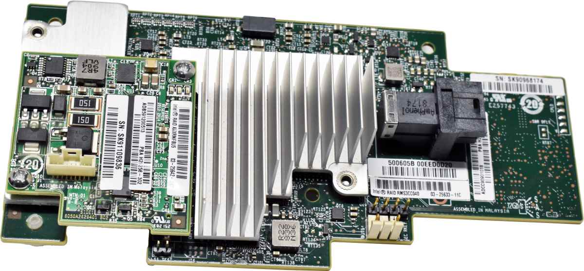 Intel 12G MiniSAS HD RAID Controller PBA H24095-303 03-25633-11C RMS3CC040 + Cache + Cable Intel 12G MiniSAS HD RAID Controller PBA H24095-303 03-25633-11C RMS3CC040 + Cache + Cable