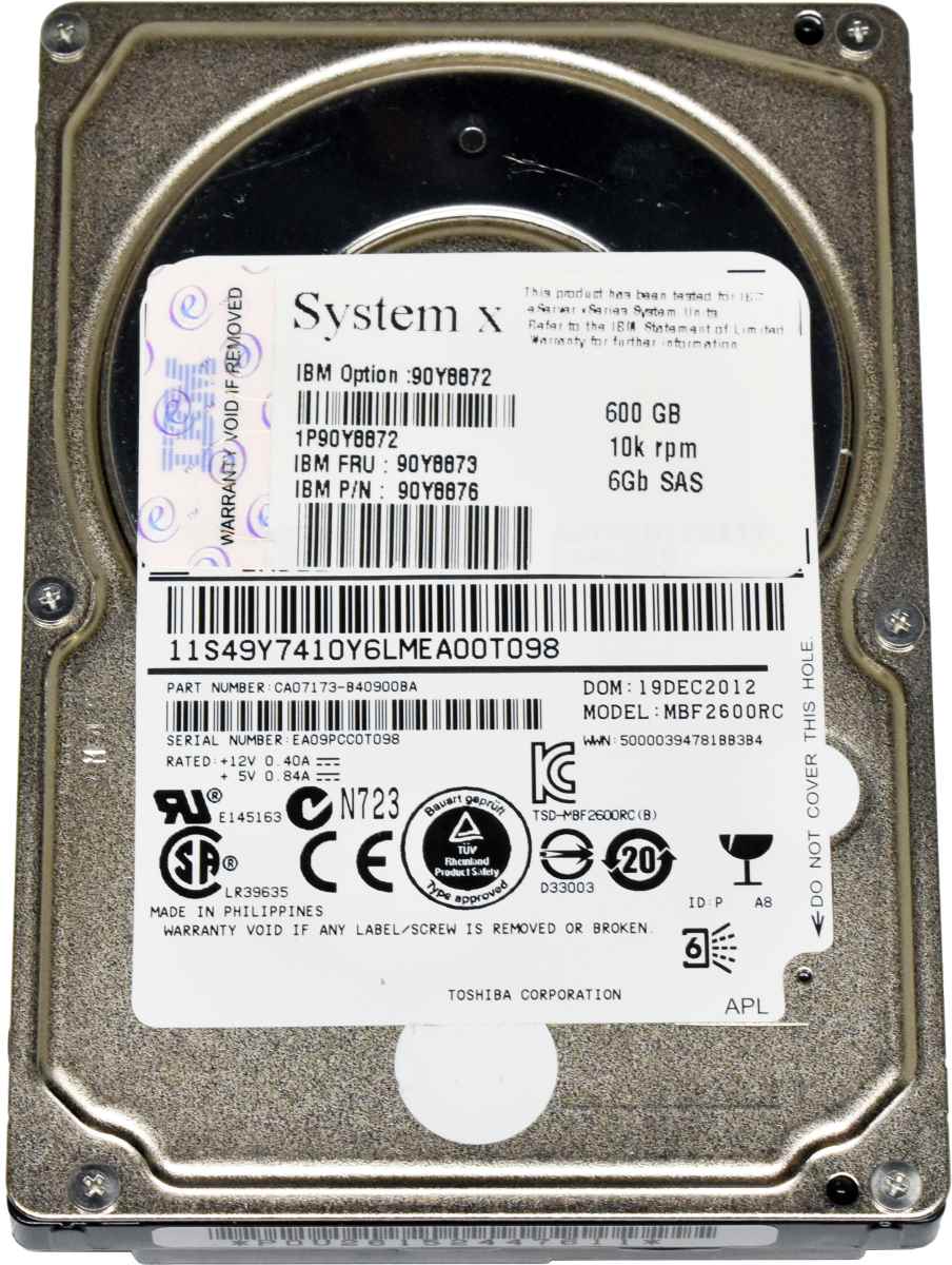 IBM Toshiba 600GB 2.5" 10K 6G SAS HDD Festplatte MBF2600RC 90Y8876 Server Storage
