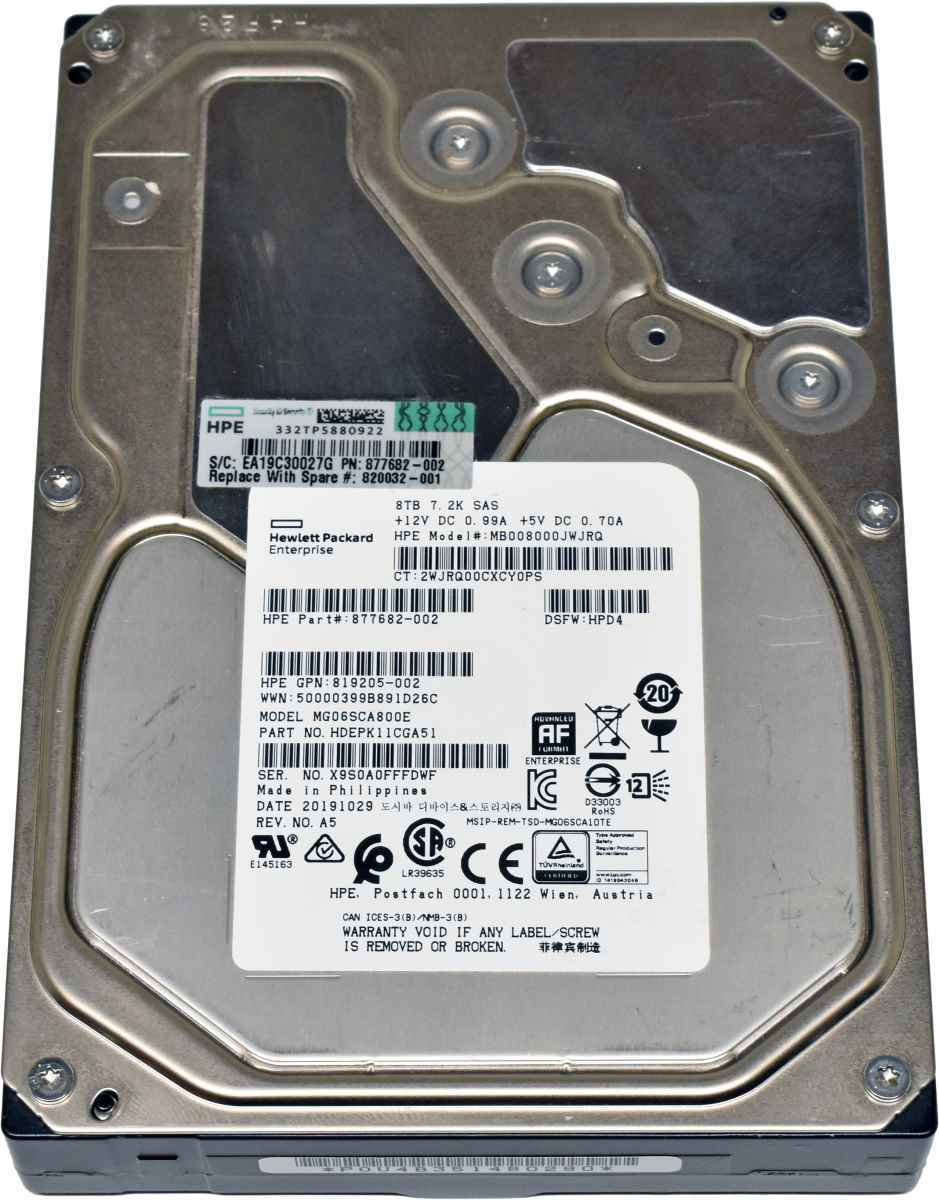 HP Toshiba 8TB 3.5" 7.2K 12G SAS HDD Festplatte MB008000JWJRQ MG06SCA800E