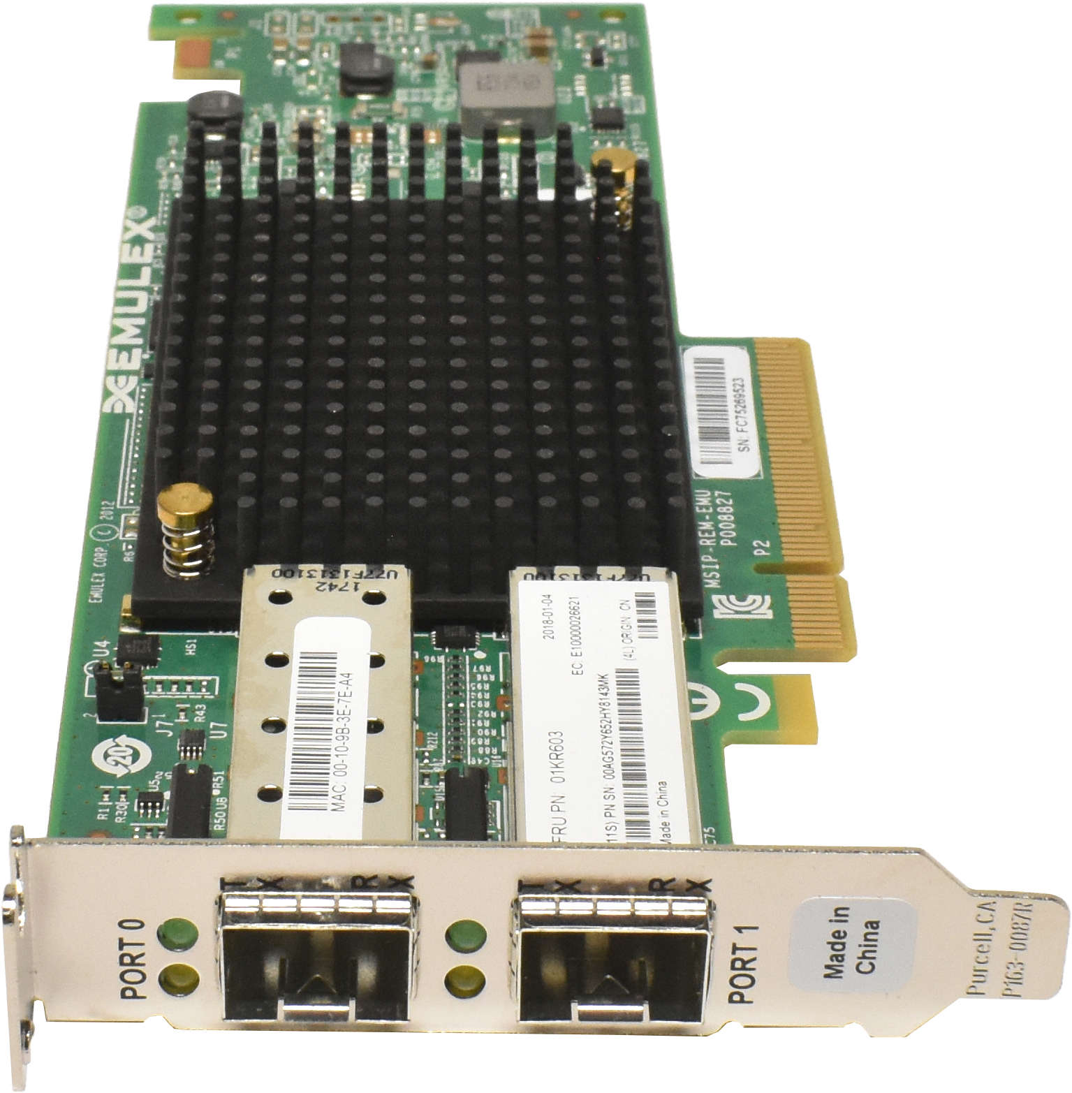 Lenovo-Emulex-LPE-12002-VFA5-2-Dual-Port-SFP-10Gb-002.jpg Lenovo Emulex LPE-12002 VFA5.2 Dual-Port SFP+ 10Gb PCIe x8 Controller 01KR603