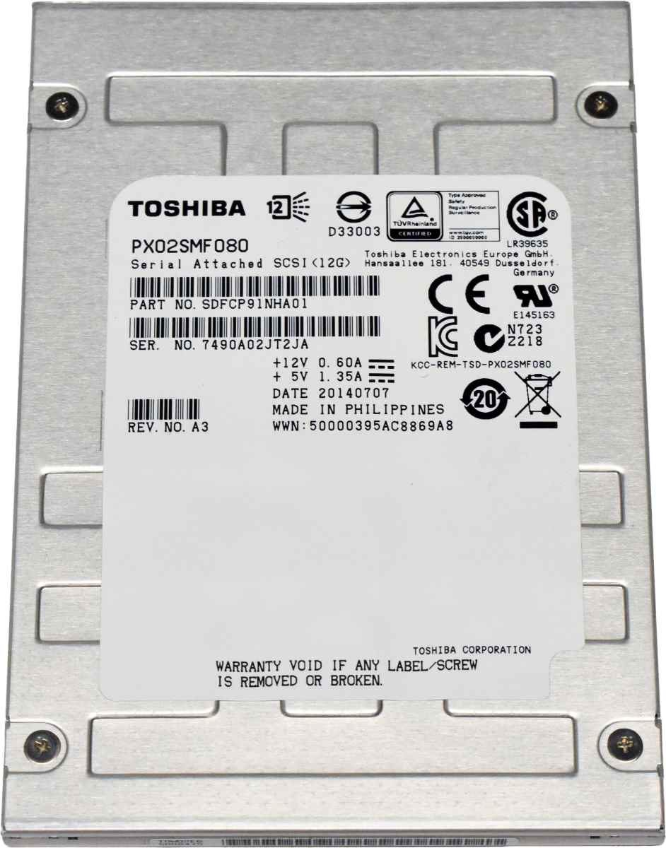 Toshiba 800GB 2.5" 12G SAS SSD PX02SMF080 SDFCP91NHA01 512 Bytes