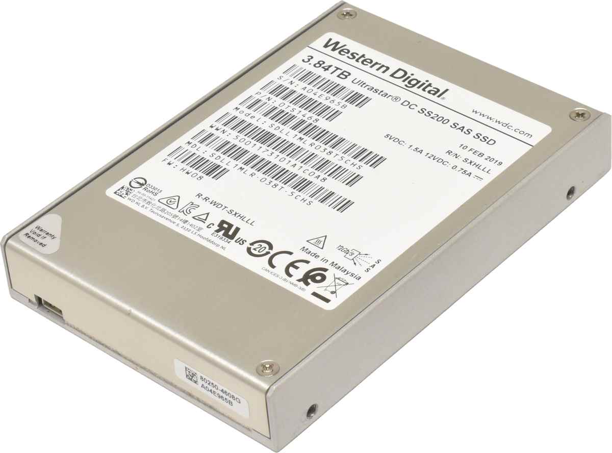 Western Digital Ultrastar DC SS200 3.84TB 2.5" 12G SAS SSD SDLL1MLR038T5CHS 0TS1468 R740 R730