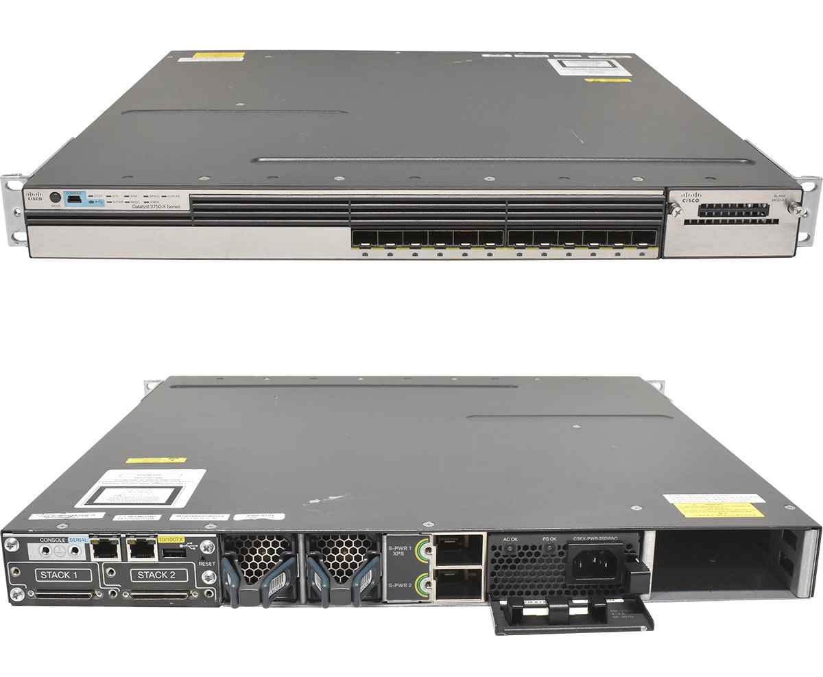 Cisco Catalyst WS-C3750X-12S-E 12-Port SFP GE Switch 1x PSU Rack Ears